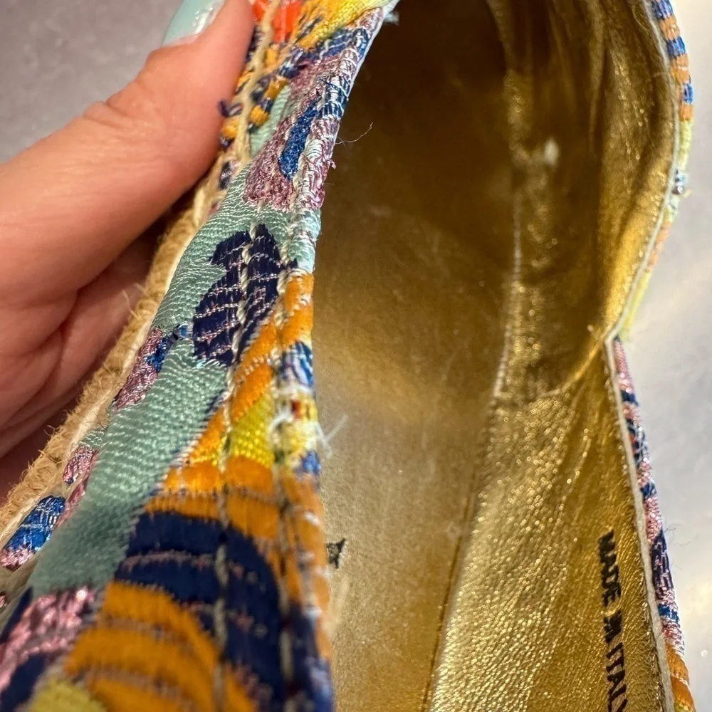 Prada Multicolor metallic Jacquard 20mm jute Espadrille size EU 35